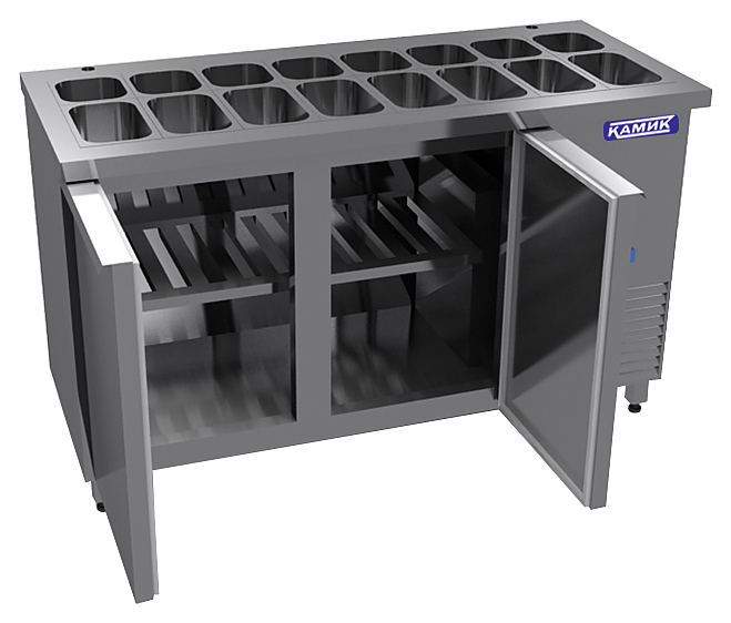 Салат-бар холодильный (боковой агрегат) с бортом и 8 ящиками КАМИК СОН-082386К Комбайны барные